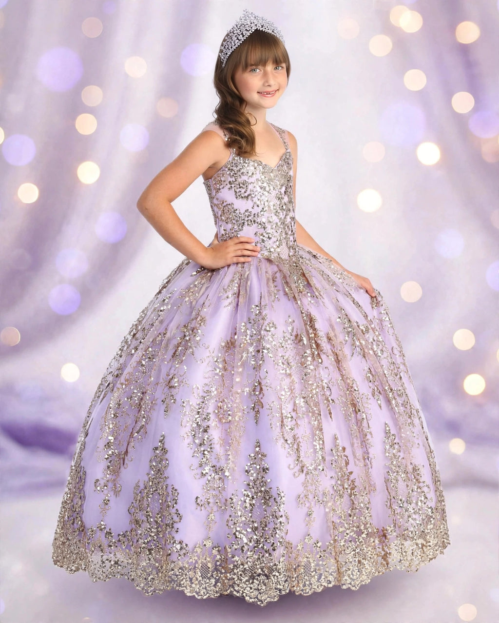 The Amara Royale — lilac & gold sequin princess ball gown