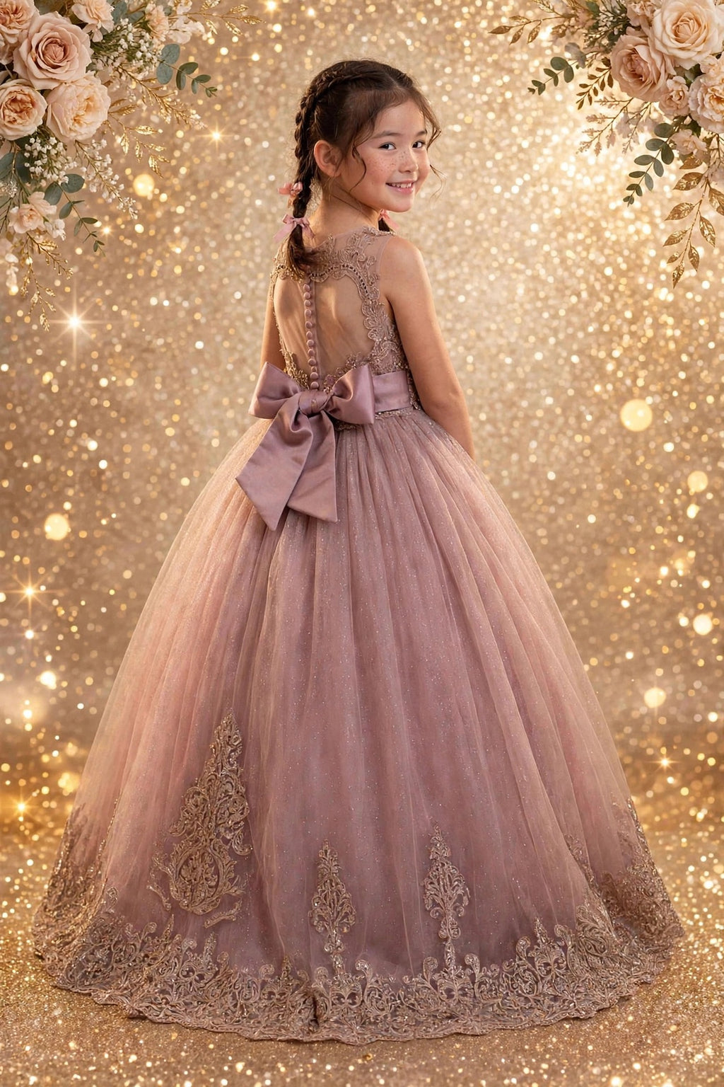 The Aurelia Rose - Dusty Rose & Gold Princess Ball Gown