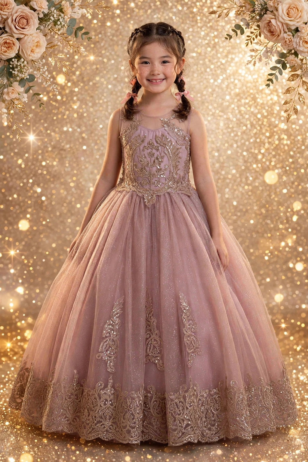 The Aurelia Rose - Dusty Rose & Gold Princess Ball Gown