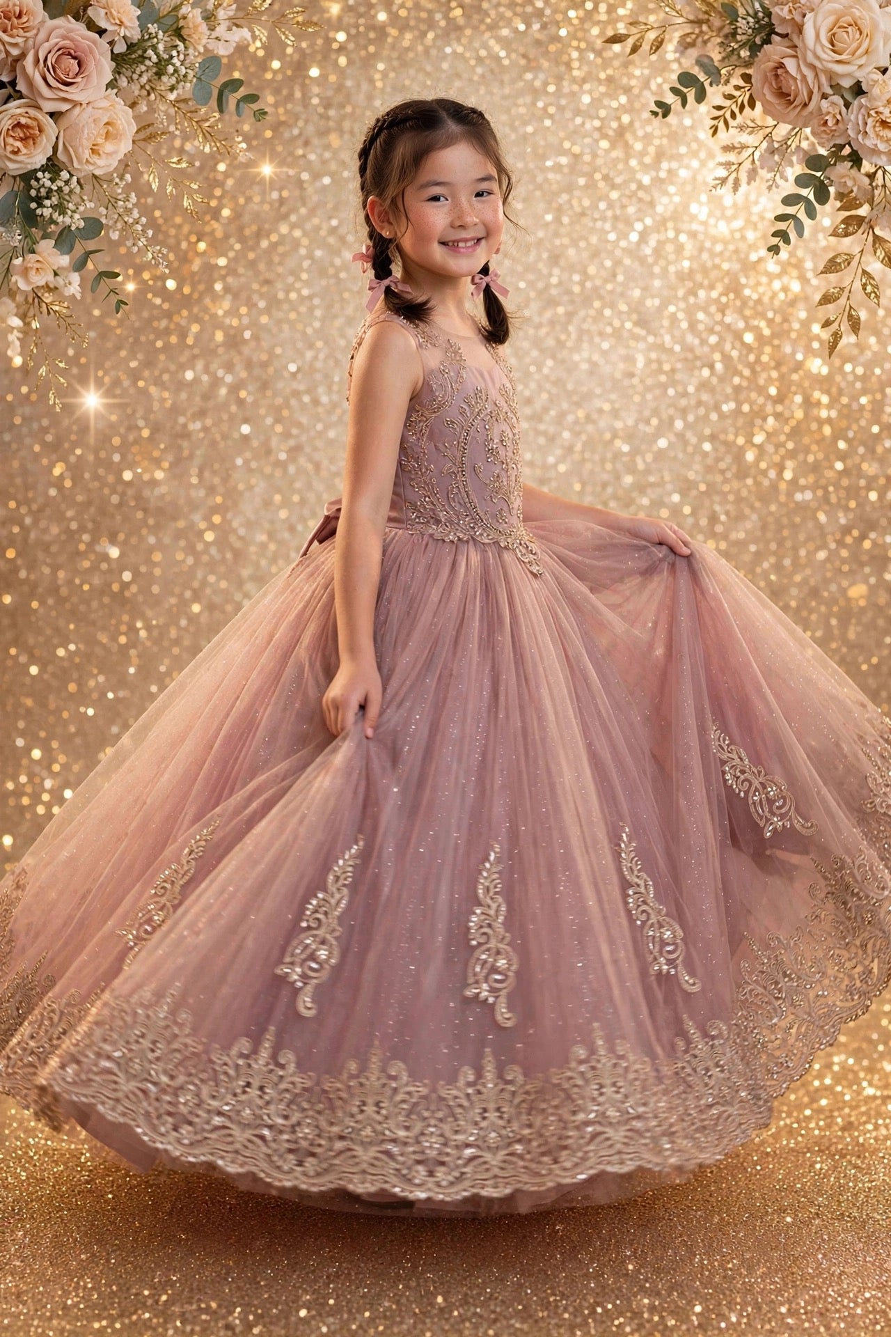 The Aurelia Rose - Dusty Rose & Gold Princess Ball Gown