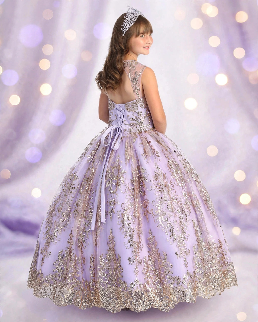 The Amara Royale — lilac & gold sequin princess ball gown