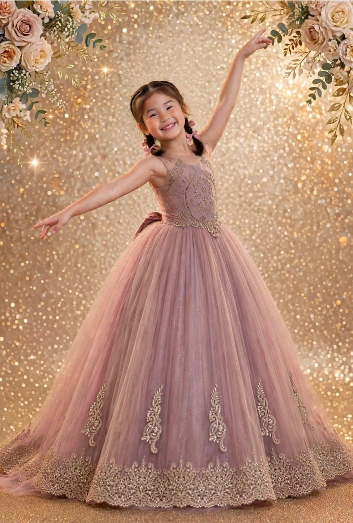 The Aurelia Rose - Dusty Rose & Gold Princess Ball Gown